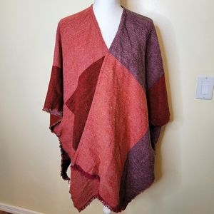 Lucky Brand Fringe Colorblock Poncho Sweater Wrap